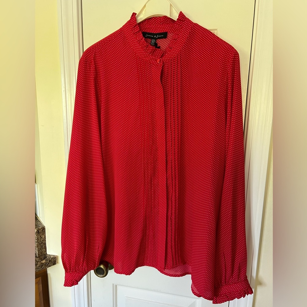 XL boutique top xl nwt$69 RED POLKA DOTS Jasmine & Juliana french ruffles red